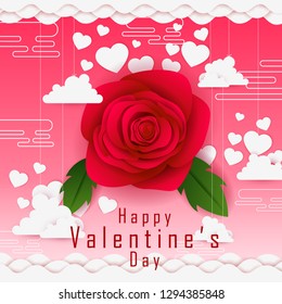 vector illustration of paper cut style Happy Valentine's Day greetings background