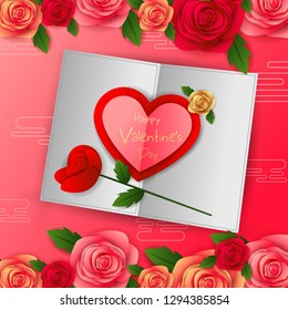 vector illustration of paper cut style Happy Valentine's Day greetings background
