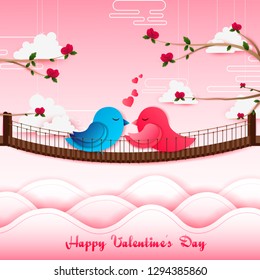 vector illustration of paper cut style Happy Valentine's Day greetings background
