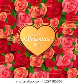 vector illustration of paper cut style Happy Valentine's Day greetings background