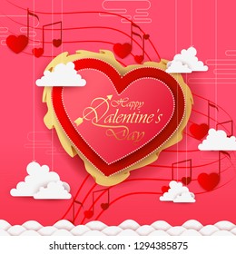 vector illustration of paper cut style Happy Valentine's Day greetings background