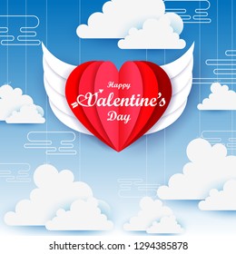 vector illustration of paper cut style Happy Valentine's Day greetings background
