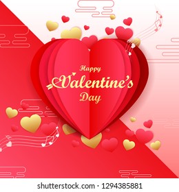 vector illustration of paper cut style Happy Valentine's Day greetings background