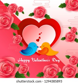 vector illustration of paper cut style Happy Valentine's Day greetings background