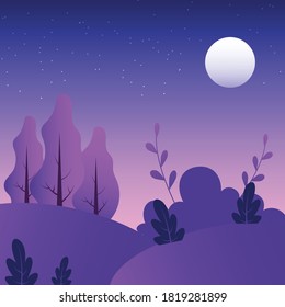 Vector illustration in paper cut style with moon and stars. Illustration in purple colors.