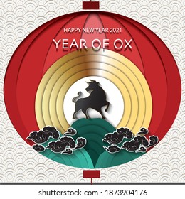 Vector illustration In Paper Cut style Happy New Year 2021Year Of Ox