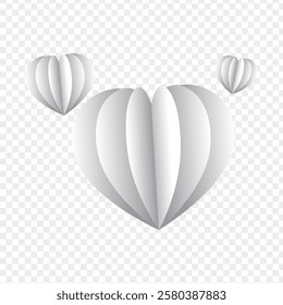 Vector illustration of paper cut white hearts on transparent background