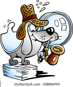 Vector illustration of a Paper Dog Detective Mascot