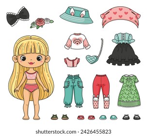 Ilustración vectorial de muñeca de papel con ropa