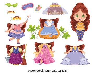 Ilustración vectorial de la princesa de muñecas de papel Cenicienta con ropa