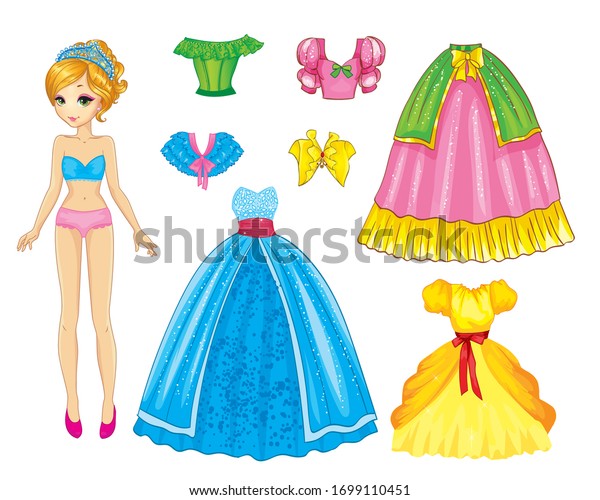 明るい多彩色の服を着た紙人形のお姫様のベクターイラスト のベクター画像素材 ロイヤリティフリー