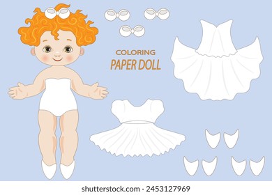 Vector illustration of paper doll representing a ballerina with clothes to easily paint for girls