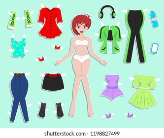 Vector illustration paper doll yong beautiful girl with clothes. Body template