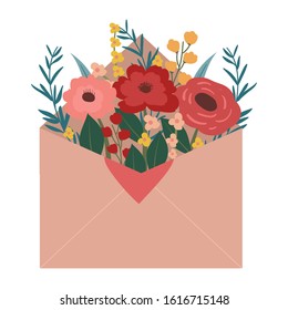 Vector illustration of paper envelope with blooming flower