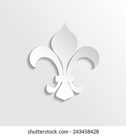 Vector illustration of paper fleur-de-lis, isolated on grey background.