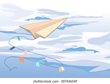 vector illustration of paper flight. 