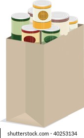 a vector illustration of a paper grocery bag of groceries