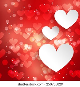 vector illustration of paper hearts with bokeh effect