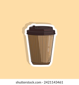 Ilustración vectorial de la pegatina de café caliente de papel, etiqueta de diseño de emblema