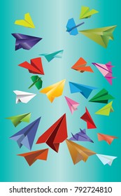 Vector illustration of paper made toy planes of different types and colors. Fully editable and resizable vector. You can scale this image to any size without loss of resolution.