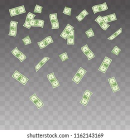 Vector Illustration Paper Money Falling On A Transparent Background. Flying Banknotes Money Set.