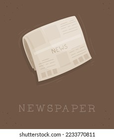 Ilustración vectorial de un periódico de papel. Afiche retro sobre fondo marrón. Entrega de periódico.