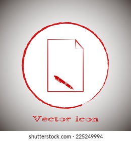  Vector illustration paper with a pen Red round button on a gray background