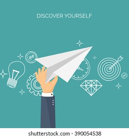 Vector illustration. Paper plane. Aims. Smart solutions.