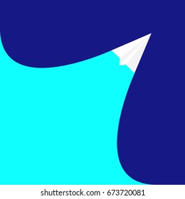 Vector illustration of paper plane breakthrough blue background 