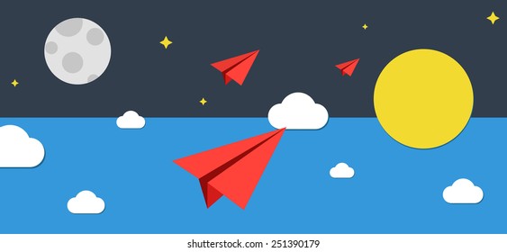 vector illustration paper plane flying, business start-up