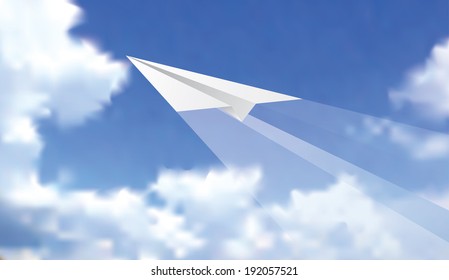 vector illustration of the paper plane on cloudy sky 