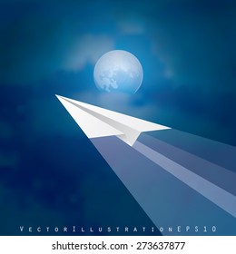ilustración vectorial con plano de papel sobre la luz de la luna