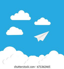 Vector illustration of paper plane over clouds
