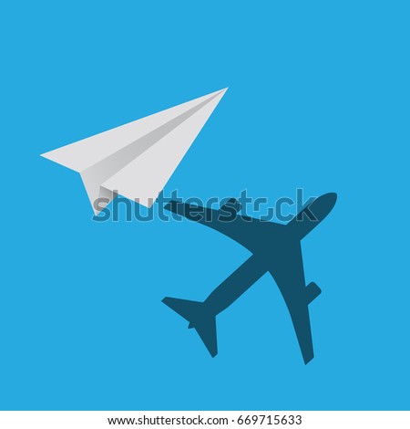 Vector illustration of paper plane with real plane shadow