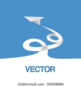 Vector illustration, paper plane in the sky