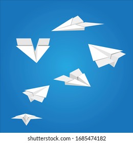 Vector illustration with paper planes blue background