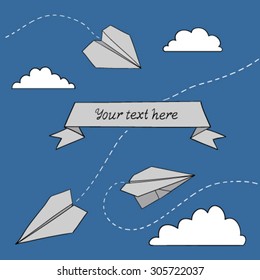 Vector illustration with paper planes and place for your text
