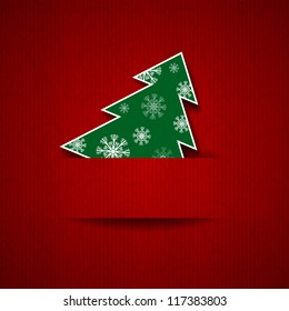 Vector illustration: Paper red background with Christmas tree