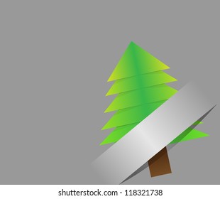 Vector illustration: Paper red background with Christmas tree