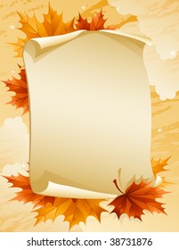 Vektorgrafik - Papierrolle mit Herbstblättern