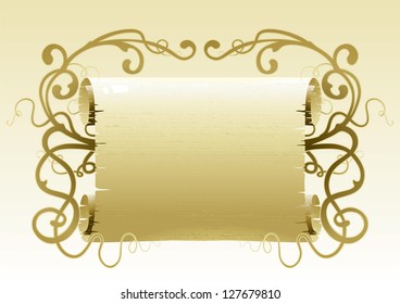 Vector illustration of paper scroll on plant ornament background