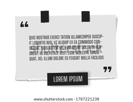 Vector illustration of paper sheet with profound gray paper quote attached to white wall. Space for text realistick banner template.