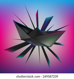 Vector illustration of paper ship origami with explosion of different geometric shapes. EPS 10
