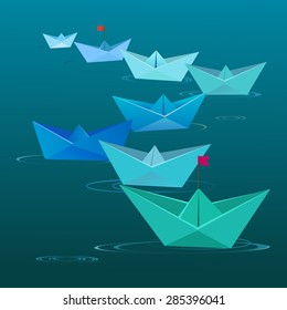Vector illustration of paper ships on the water