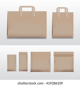 Vector Illustration Paper Shopping Bag Brown Various Sizes