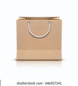 Vector illustration of paper shopping paper bag with rope handles isolated on white background