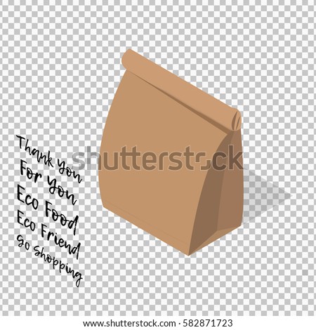 Vector illustration of paper shopping or grocery bag on transparent background.