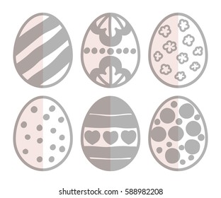 Vector illustration: paper silver egg icons with half shadow and ornament for Easter holidays design isolated on white background.