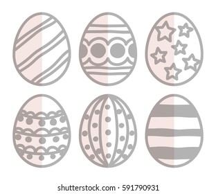 Vector illustration: paper silver egg icons with half shadow and ornament for Easter holidays design isolated on white background.