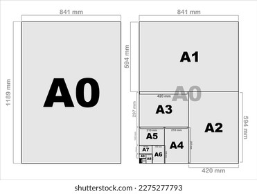 Vector illustration of paper sizes ranging from A0 to A10. Eps 10